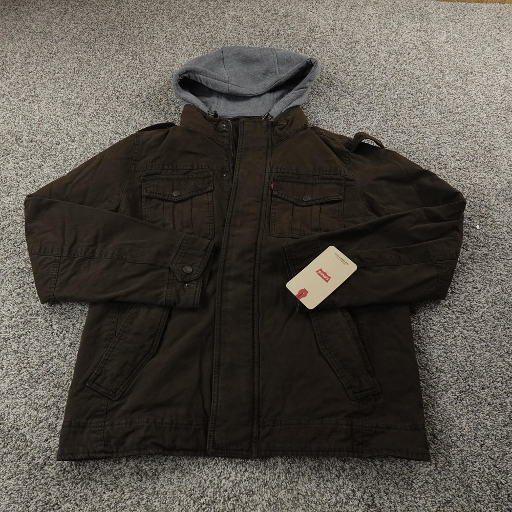 NEW‎ Levis Jacket Mens S Brown Canvas Military Full Zip Utility Field Coat Work